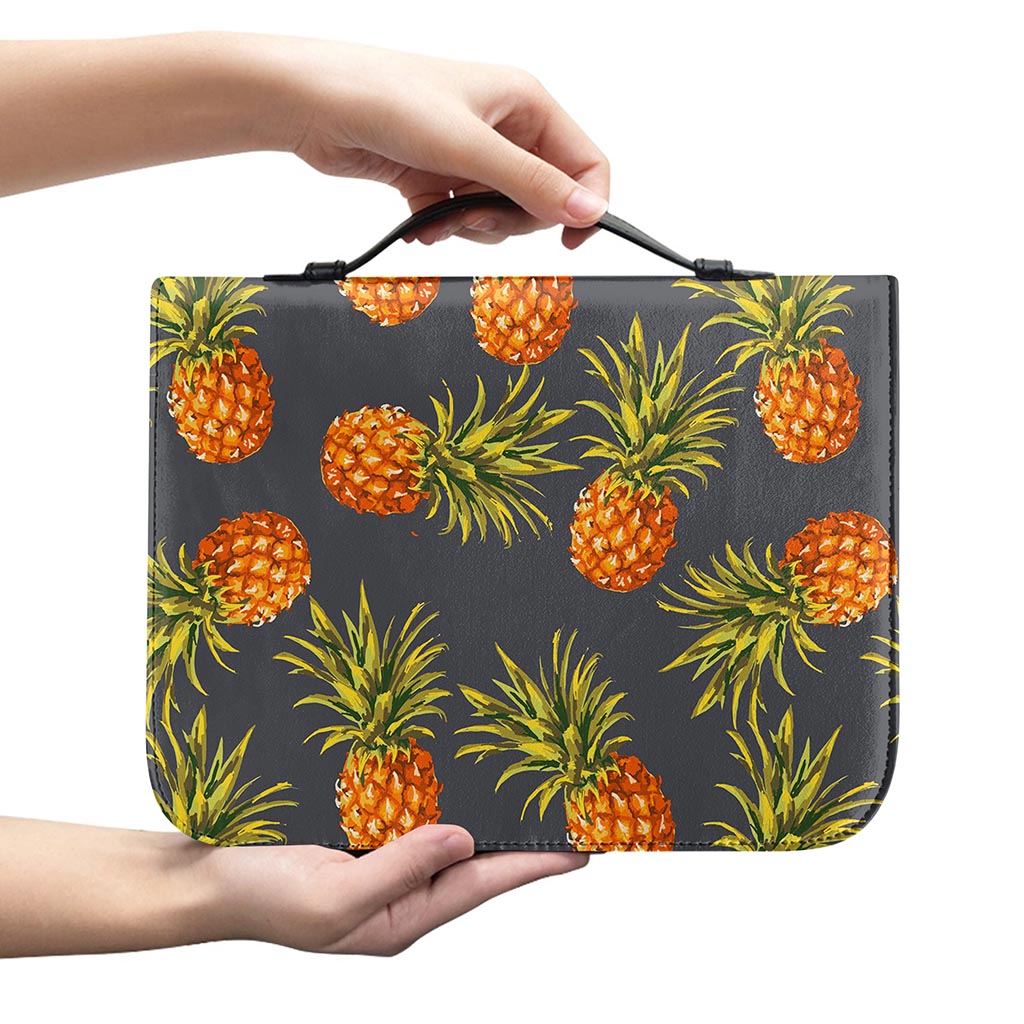 Grey Watercolor Pineapple Pattern Print Leather Bible Cover
