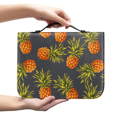 Grey Watercolor Pineapple Pattern Print Leather Bible Cover