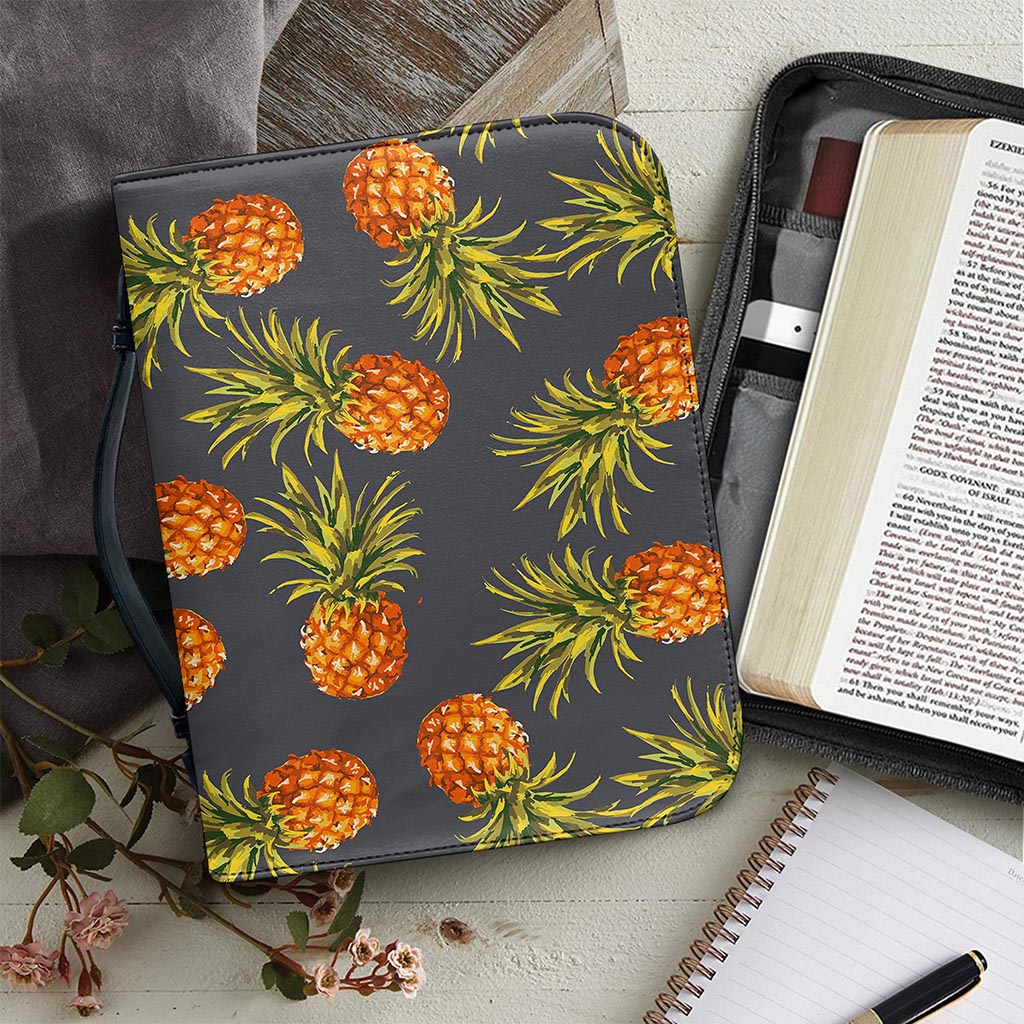 Grey Watercolor Pineapple Pattern Print Leather Bible Cover