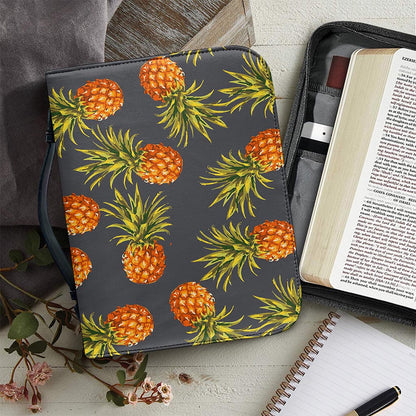 Grey Watercolor Pineapple Pattern Print Leather Bible Cover