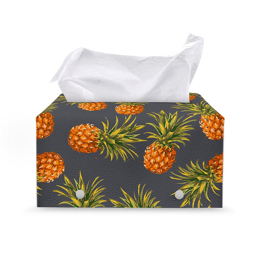 Grey Watercolor Pineapple Pattern Print Leather Tissue Box Cover