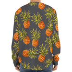 Grey Watercolor Pineapple Pattern Print Long Sleeve Baseball Jersey