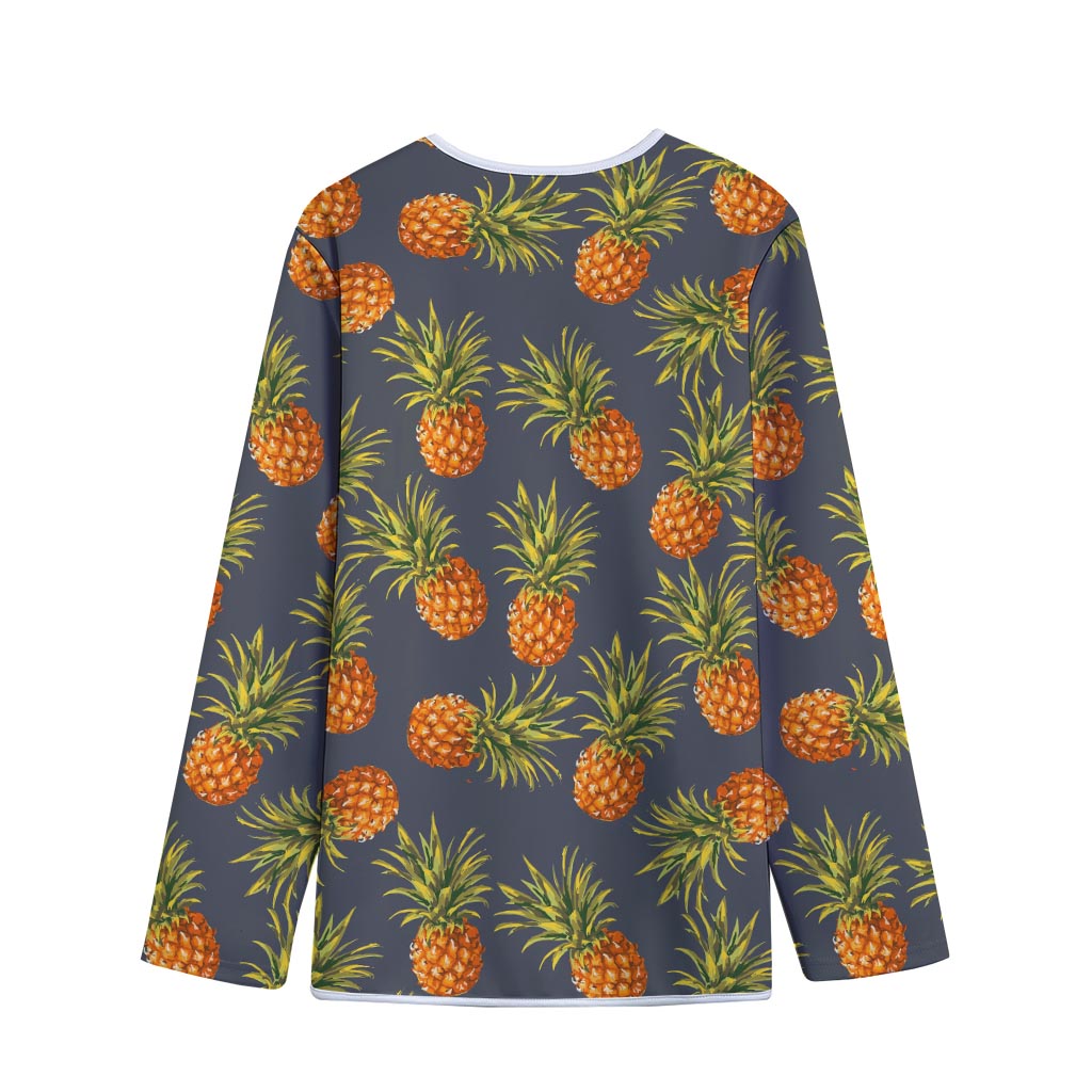 Grey Watercolor Pineapple Pattern Print Long Sleeve Short Coat