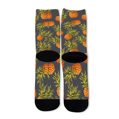 Grey Watercolor Pineapple Pattern Print Long Socks