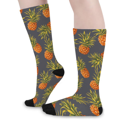 Grey Watercolor Pineapple Pattern Print Long Socks