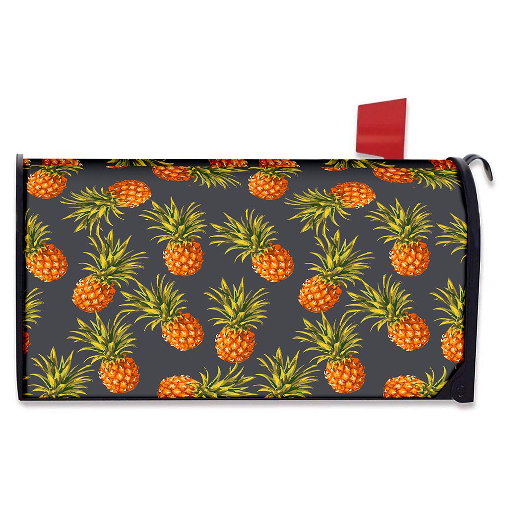 Grey Watercolor Pineapple Pattern Print Mailbox Cover