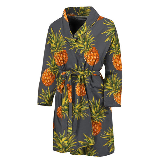Grey Watercolor Pineapple Pattern Print Men's Bathrobe