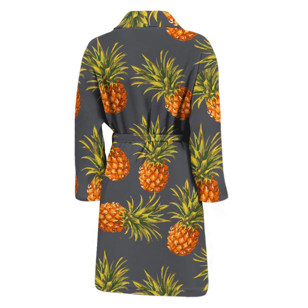 Grey Watercolor Pineapple Pattern Print Men's Bathrobe