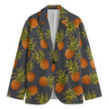 Grey Watercolor Pineapple Pattern Print Men's Blazer