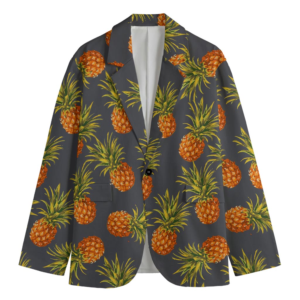 Grey Watercolor Pineapple Pattern Print Men's Blazer