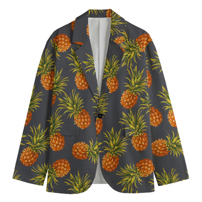 Grey Watercolor Pineapple Pattern Print Men's Blazer