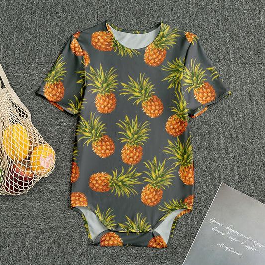 Grey Watercolor Pineapple Pattern Print Men's Bodysuit