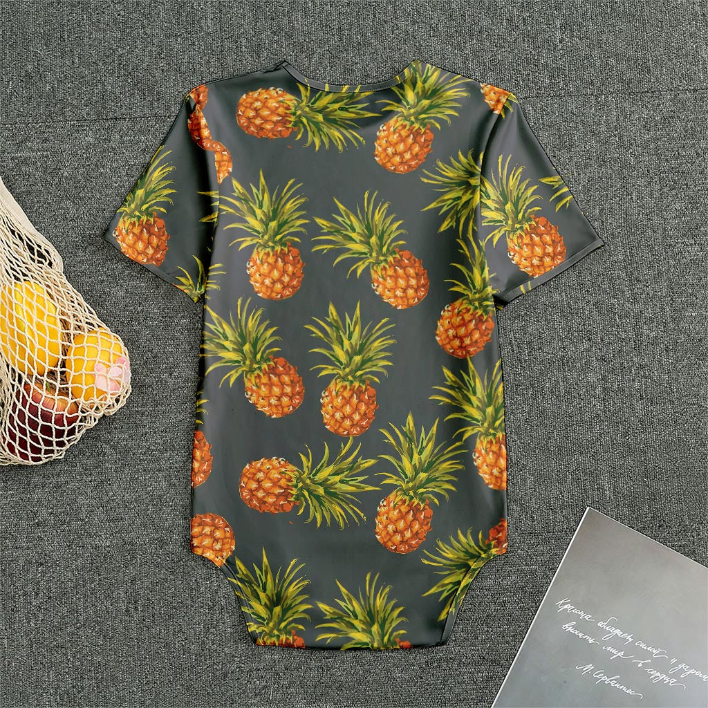 Grey Watercolor Pineapple Pattern Print Men's Bodysuit