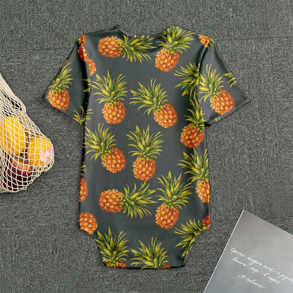 Grey Watercolor Pineapple Pattern Print Men's Bodysuit