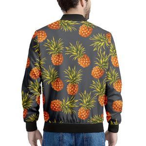 Grey Watercolor Pineapple Pattern Print Men's Bomber Jacket