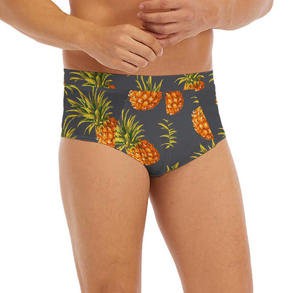 Grey Watercolor Pineapple Pattern Print Men's Briefs