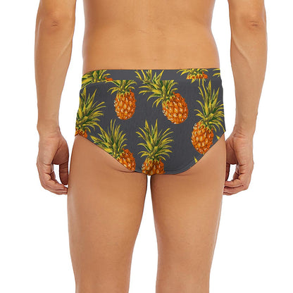 Grey Watercolor Pineapple Pattern Print Men's Briefs