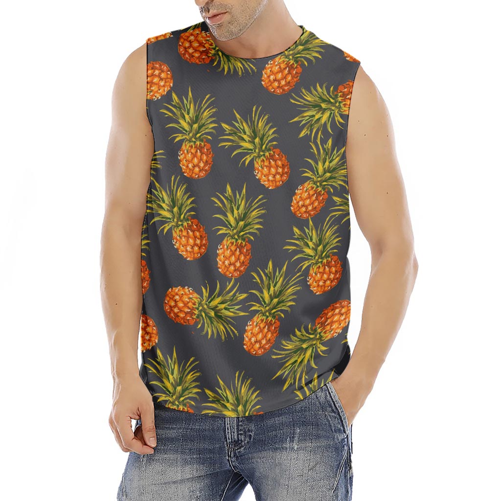 Grey Watercolor Pineapple Pattern Print Men's Fitness Tank Top