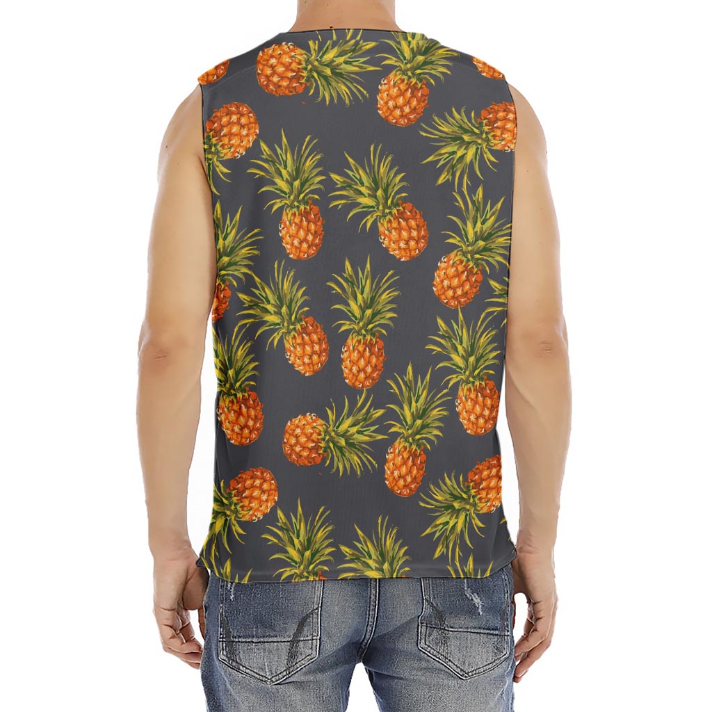 Grey Watercolor Pineapple Pattern Print Men's Fitness Tank Top