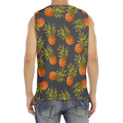 Grey Watercolor Pineapple Pattern Print Men's Fitness Tank Top