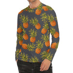 Grey Watercolor Pineapple Pattern Print Men's Long Sleeve Rash Guard