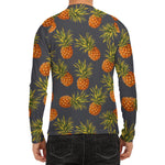 Grey Watercolor Pineapple Pattern Print Men's Long Sleeve Rash Guard