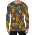 Grey Watercolor Pineapple Pattern Print Men's Long Sleeve T-Shirt