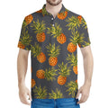 Grey Watercolor Pineapple Pattern Print Men's Polo Shirt