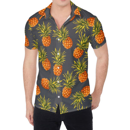 Grey Watercolor Pineapple Pattern Print Men's Shirt