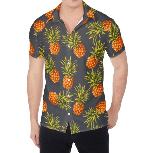 Grey Watercolor Pineapple Pattern Print Men's Shirt