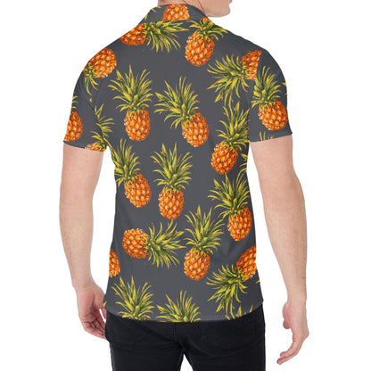 Grey Watercolor Pineapple Pattern Print Men's Shirt