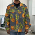 Grey Watercolor Pineapple Pattern Print Men's Shirt Jacket