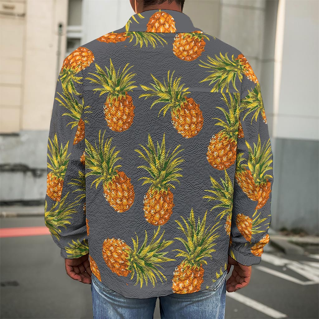 Grey Watercolor Pineapple Pattern Print Men's Shirt Jacket