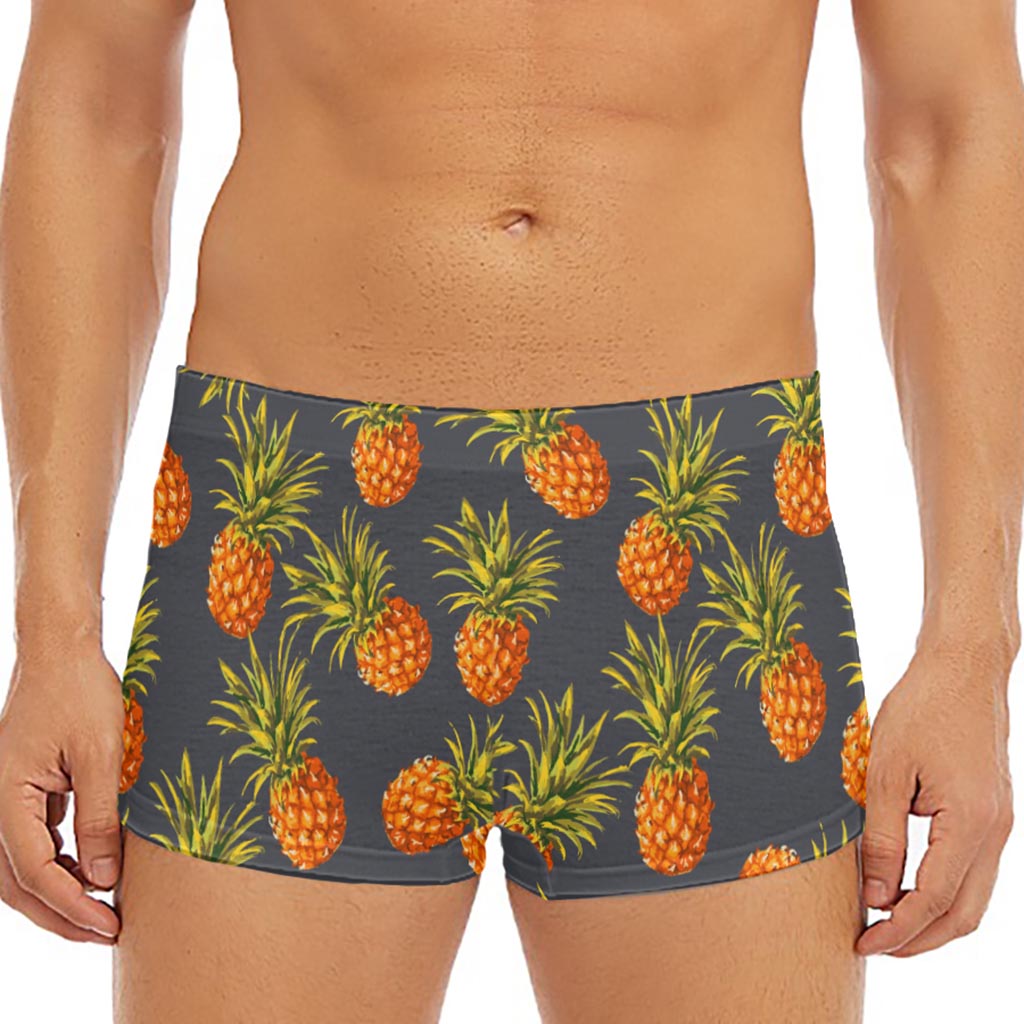 Grey Watercolor Pineapple Pattern Print Men's Short Boxer Briefs