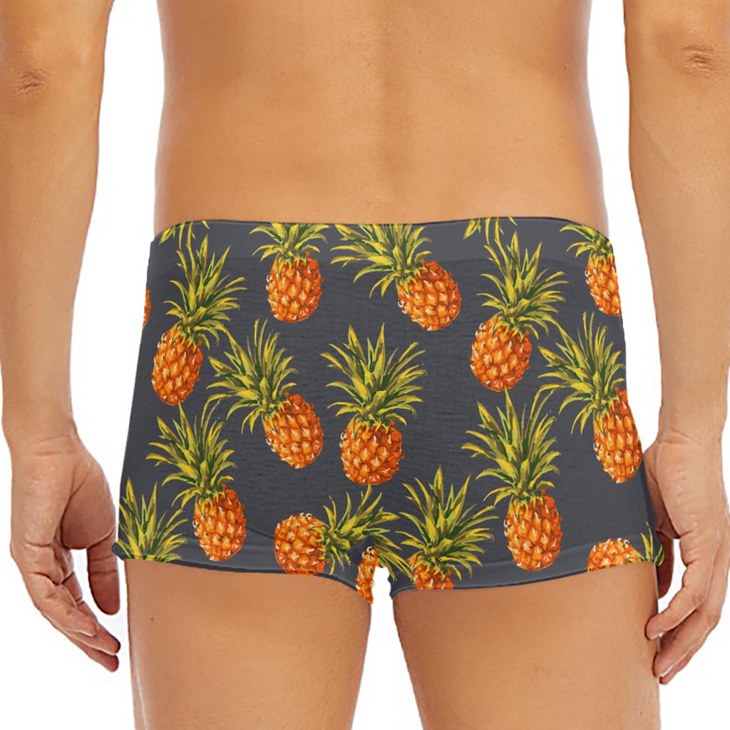 Grey Watercolor Pineapple Pattern Print Men's Short Boxer Briefs