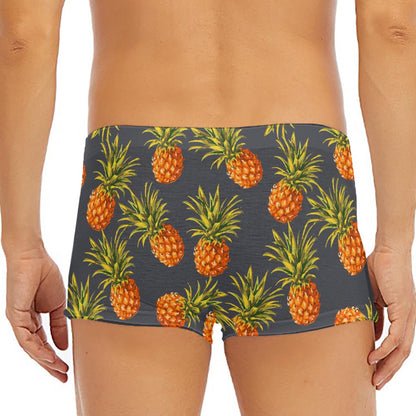 Grey Watercolor Pineapple Pattern Print Men's Short Boxer Briefs