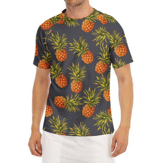 Grey Watercolor Pineapple Pattern Print Men's Short Sleeve Rash Guard