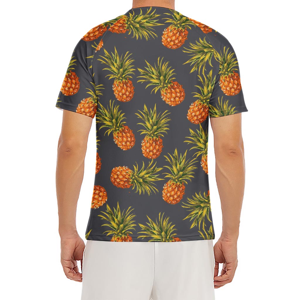 Grey Watercolor Pineapple Pattern Print Men's Short Sleeve Rash Guard