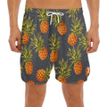 Grey Watercolor Pineapple Pattern Print Men's Split Running Shorts