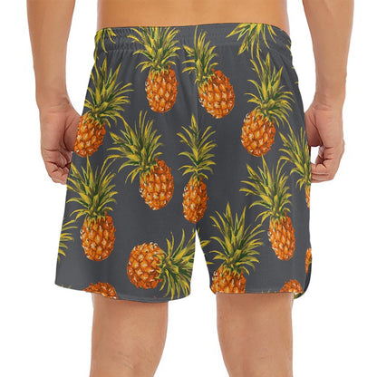 Grey Watercolor Pineapple Pattern Print Men's Split Running Shorts