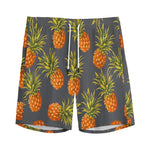 Grey Watercolor Pineapple Pattern Print Men's Sports Shorts