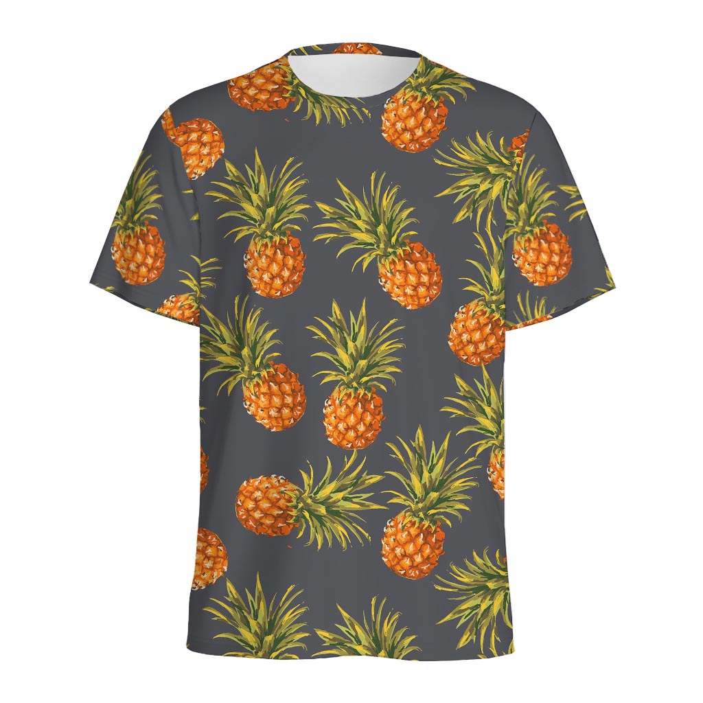 Grey Watercolor Pineapple Pattern Print Men's Sports T-Shirt