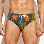 Grey Watercolor Pineapple Pattern Print Men's Swim Briefs