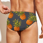 Grey Watercolor Pineapple Pattern Print Men's Swim Briefs