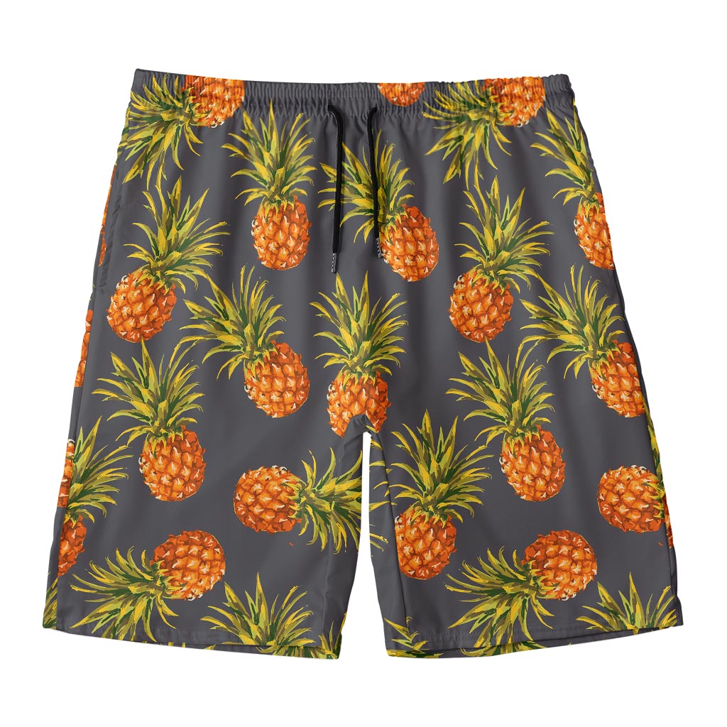 Grey Watercolor Pineapple Pattern Print Men's Swim Trunks