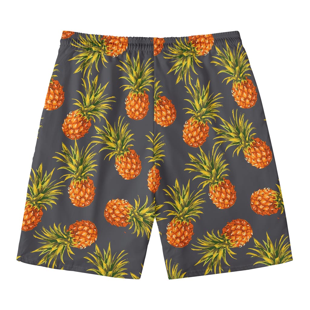 Grey Watercolor Pineapple Pattern Print Men's Swim Trunks