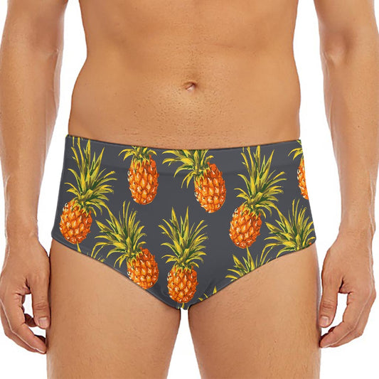 Grey Watercolor Pineapple Pattern Print Men's Triangle Swim Briefs