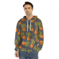 Grey Watercolor Pineapple Pattern Print Men's Velvet Pullover Hoodie