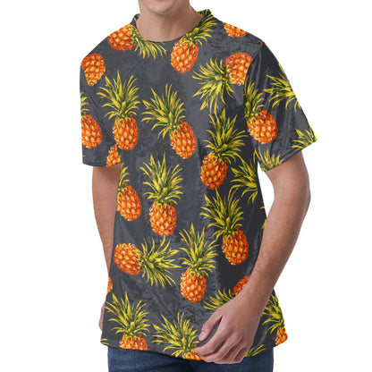 Grey Watercolor Pineapple Pattern Print Men's Velvet T-Shirt