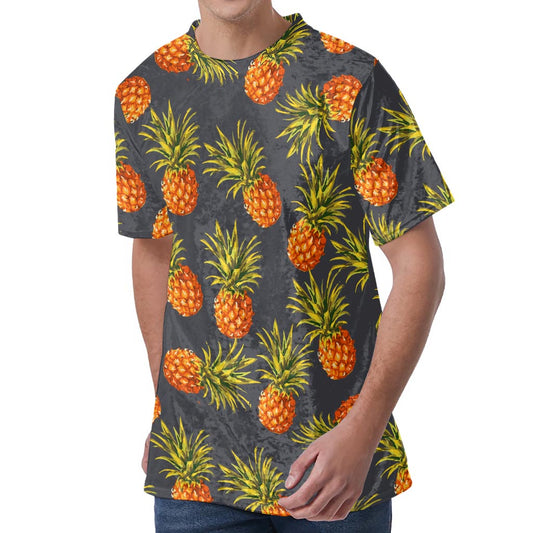 Grey Watercolor Pineapple Pattern Print Men's Velvet T-Shirt